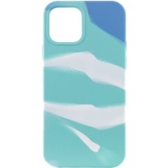 Уценка Чехол Silicone case full Aquarelle для Apple iPhone 12 Pro Max (6.7") Дефект упаковки / Бирюзово-белый