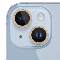Защитное стекло Metal Sparkles на камеру (в упак.) для Apple iPhone 15 (6.1") / 15 Plus (6.7") Золотой / Gold
