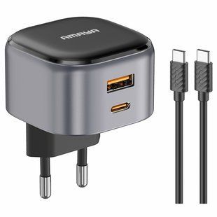СЗУ Amaya E211D PD20W+QC3.0 (1USB-A/1C) + кабель Type-C to Type-C Black