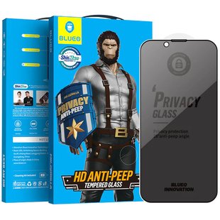 Защитное 2.5D стекло Blueo Full Cover Anti-Peep для Apple iPhone 13 Pro / 13 / 14 (6.1") Черный