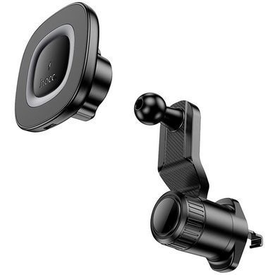Автодержатель с БЗУ Hoco HW30 Crown magnetic 15W (air outlet) Black / Metal gray