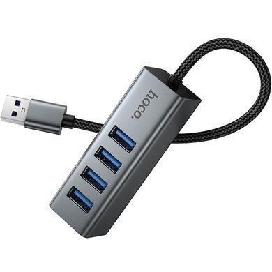 Переходник HUB Hoco HB1B 4in1 (USB to 4xUSB 3.0) (0.2m) Metal gray