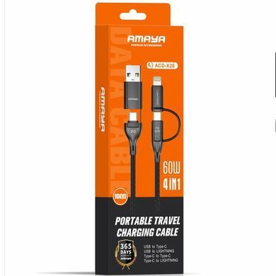 Дата кабель Amaya ACD-X28 4in1 Type-C to USB/Type-C to Lightning 60W (1m) Black