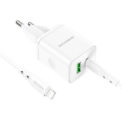 МЗП Borofone BN7 PD20W+QC3.0 (1USB-A/1C) + кабель Type-C to Lightning White