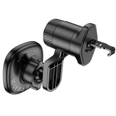 Автодержатель с БЗУ Hoco HW30 Crown magnetic 15W (air outlet) Black / Metal gray