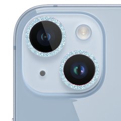 Защитное стекло Metal Sparkles на камеру (в упак.) для Apple iPhone 15 (6.1") / 15 Plus (6.7") Голубой / Light Blue