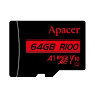 Карта пам'яті Apacer microSDXC (UHS-1) 64Gb class 10 V10 A1 R100MB/s (без адаптера) Black
