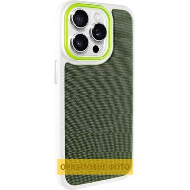 Чехол PC Textile Hybrid with Magnetic Fit для Apple iPhone 15 Pro Max (6.7") White / Green