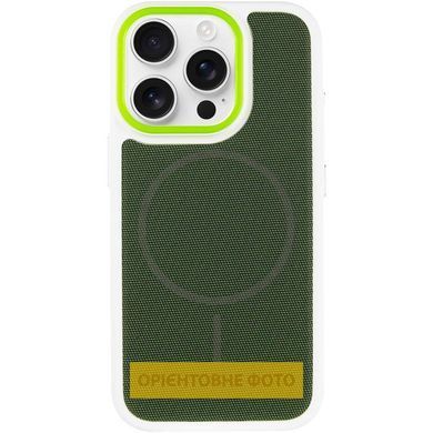 Чехол PC Textile Hybrid with Magnetic Fit для Apple iPhone 15 Pro Max (6.7") White / Green