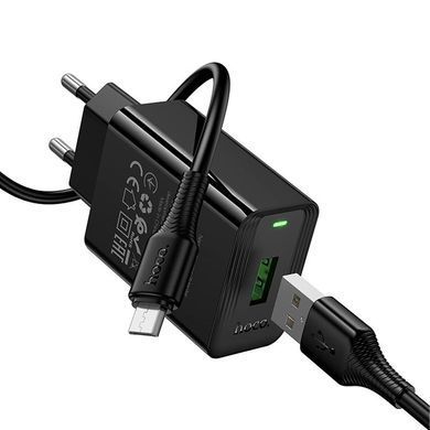 МЗП Hoco CS92A Leader QC3.0 18W (1USB-A) + кабель USB to MicroUSB Black