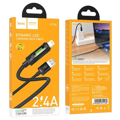 Дата кабель Hoco U126 Lantern 2.4A USB to Lightning (1.2m) Black
