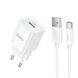 СЗУ Hoco C145A Charm QC3.0 18W (1USB-A) + кабель USB to Type-C White фото 1