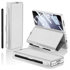 Кожаный чехол-книжка GKK Leather Wallet with slot pen для Samsung Galaxy Z Fold5 Silver