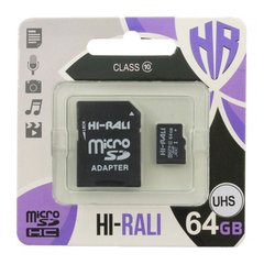 Карта памяти Hi-Rali microSDXC (UHS-1) 64 GB Card Class 10 с адаптером Черный