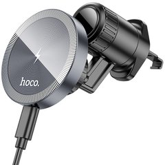 Автодержатель с БЗУ Hoco HW6 Vision metal magnetic (air outlet) Black / Metal gray