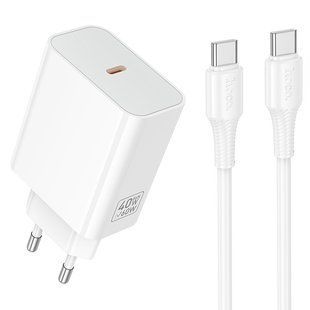 Уценка СЗУ Hoco C162A Source PD40W (1USB-C) + кабель Type-C to Type-C Поврежденная упаковка / White