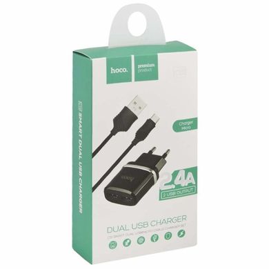 СЗУ Hoco C12 Charger + Cable (Micro) 2.4A 2USB Черный