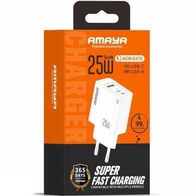 СЗУ Amaya E47D PD25W+QC3.0 GaN (1USB-A/1C) White