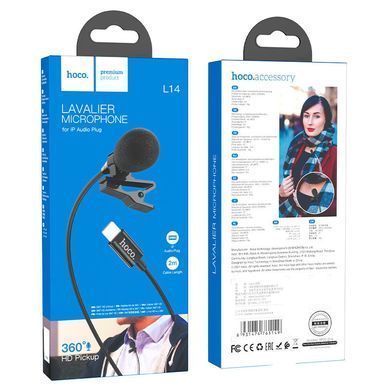 Микрофон петличный Hoco L14 Lightning (2m) Black