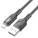 Дата кабель Hoco U120 Transparent explore intelligent power-off USB to Lightning (1.2m) Black фото 3