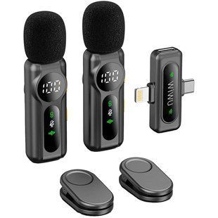 Петличный беспроводной микрофон WIWU WM007 Dual-mic (Lightning/Type-C) Black