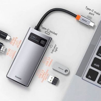 Уценка Переходник HUB Baseus Metal Gleam Series 4-in-1 Type-C (CAHUB-CY) Поврежденная упаковка / Gray