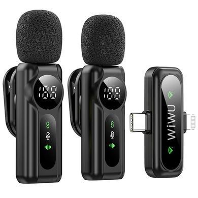 Петличный беспроводной микрофон WIWU WM007 Dual-mic (Lightning/Type-C) Black