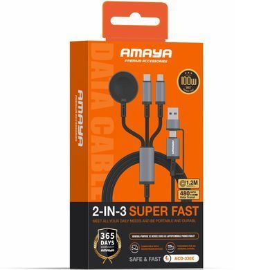 Дата кабель Amaya ACD-330X 6in1 Type-C/USB to iWatch/Lightning/Type-C 100W (1.2m) Black