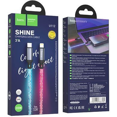 Дата кабель Hoco U112 Shine Type-C to Lightning 20W (1m) Gray