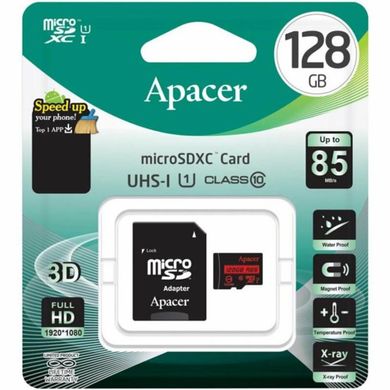 Карта пам'яті Apacer microSDXC (UHS-1) 128Gb class 10 R85MB/s + SD adapter Black