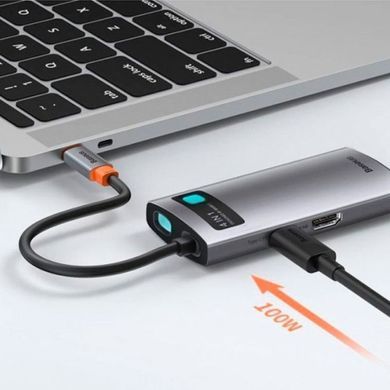 Уценка Переходник HUB Baseus Metal Gleam Series 4-in-1 Type-C (CAHUB-CY) Поврежденная упаковка / Gray