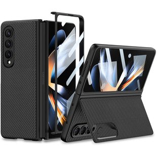 Кожаный чехол GKK 360 + Glass с подставкой для Samsung Galaxy Z Fold4 Carbon