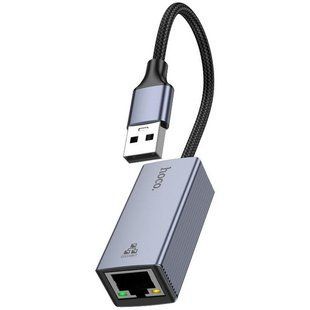 Переходник Hoco UA37 Portable USB to RJ45 1000 Mbs (0.15m) Metal gray