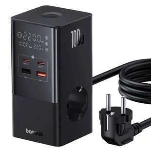 Уценка СЗУ Baseus PowerCombo Tower PowerStrip 2AC+2U+2C 100W (1.5m) (E00023609113-00) Мятая упаковка / Cluster Black