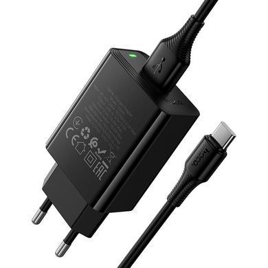 МЗП Hoco CS92A Leader QC3.0 18W (1USB-A) + кабель USB to Type-C Black