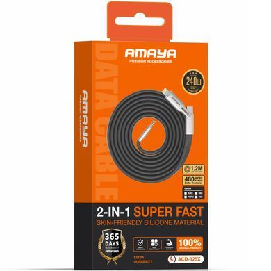 Дата кабель Amaya ACD-325X 2in1 Type-C to Lightning/Type-C 240W (1.2m) Black