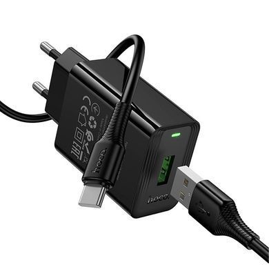 МЗП Hoco CS92A Leader QC3.0 18W (1USB-A) + кабель USB to Type-C Black