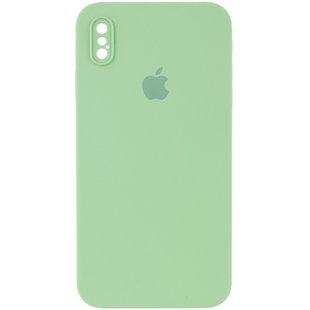 Чехол Silicone Case Square Full Camera Protective (AA) для Apple iPhone XS / X (5.8") Мятный / Mint