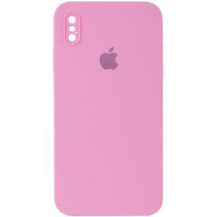 Чехол Silicone Case Square Full Camera Protective (AA) для Apple iPhone X / XS (5.8") Розовый / Light pink