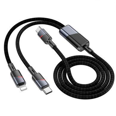 Дата кабель Hoco U139 2in1 Type-C to Lightning/Type-C 100W (1.2m) Black