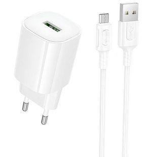 МЗП Borofone BA102A Pudding QC3.0 (1USB-A) + кабель USB to MicroUSB White