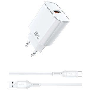 СЗУ WIWU G006 Essen QC3.0 18W GaN (1USB-A) + кабель USB to Type-C White