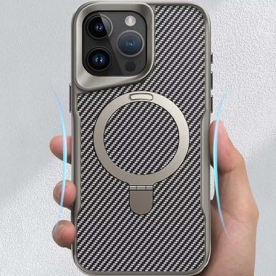 TPU+PC чохол Metal Buttons with Magnetic Fit Carbon Ring для Apple iPhone 16 Pro (6.3") Сірий