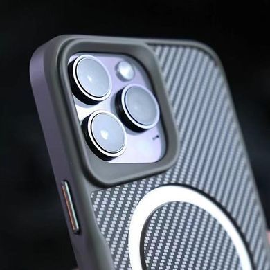 TPU+PC чохол Metal Buttons with Magnetic Fit Carbon Ring для Apple iPhone 16 Pro (6.3") Сірий