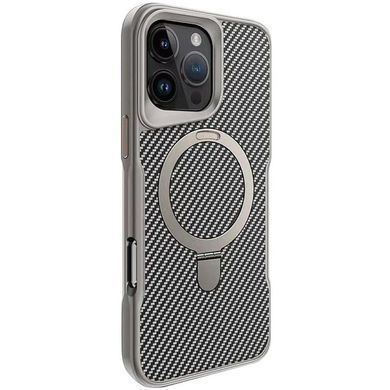 TPU+PC чохол Metal Buttons with Magnetic Fit Carbon Ring для Apple iPhone 16 Pro (6.3") Сірий