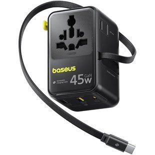 Мережевий універсальний перехідник Baseus AG11 45W with retractable cable (2USB-A/3C/1Socket) (E0307F) Cosmic Black
