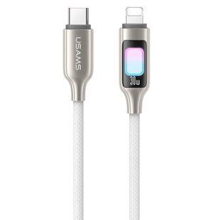 Дата кабель Usams US-SJ749 With Colorful Light TC Ser. Type-C to Lightning 30W (1.2m) Titanium