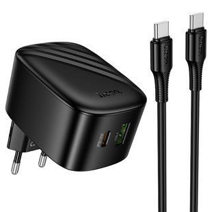 Уценка СЗУ Hoco CS102A Folding PD30W+QC3.0 (1USB-A/1C) + кабель Type-C to Type-C Поврежденная упаковка / Black