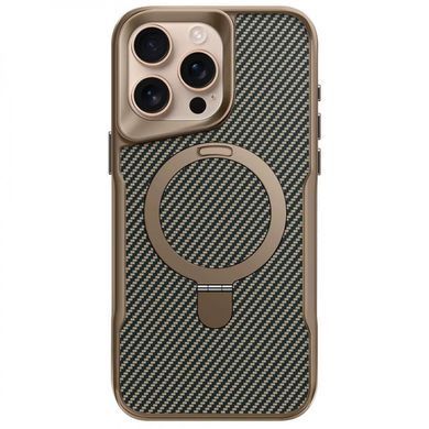 TPU+PC чохол Metal Buttons with Magnetic Fit Carbon Ring для Apple iPhone 16 Pro (6.3") Золотий