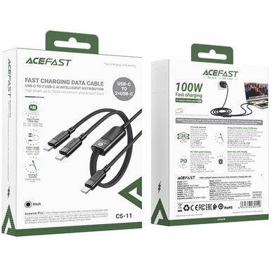 Дата кабель Acefast C5-11 USB-C to 2xUSB-C 100W (1.2m) Black